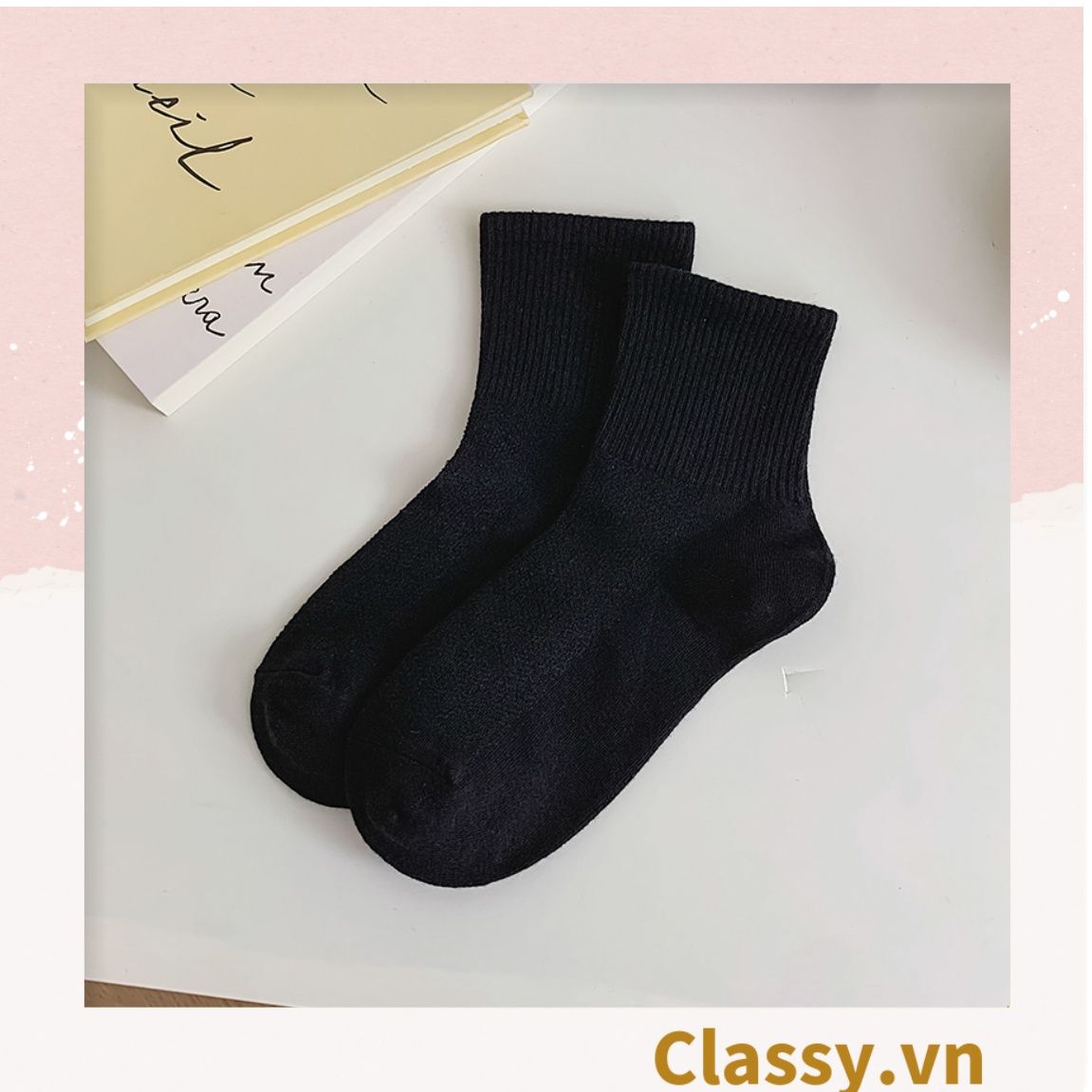  Classy Tất cổ cao, vớ cổ cao màu trơn, có bo chun phần cổ, siêu êm chân G1471 