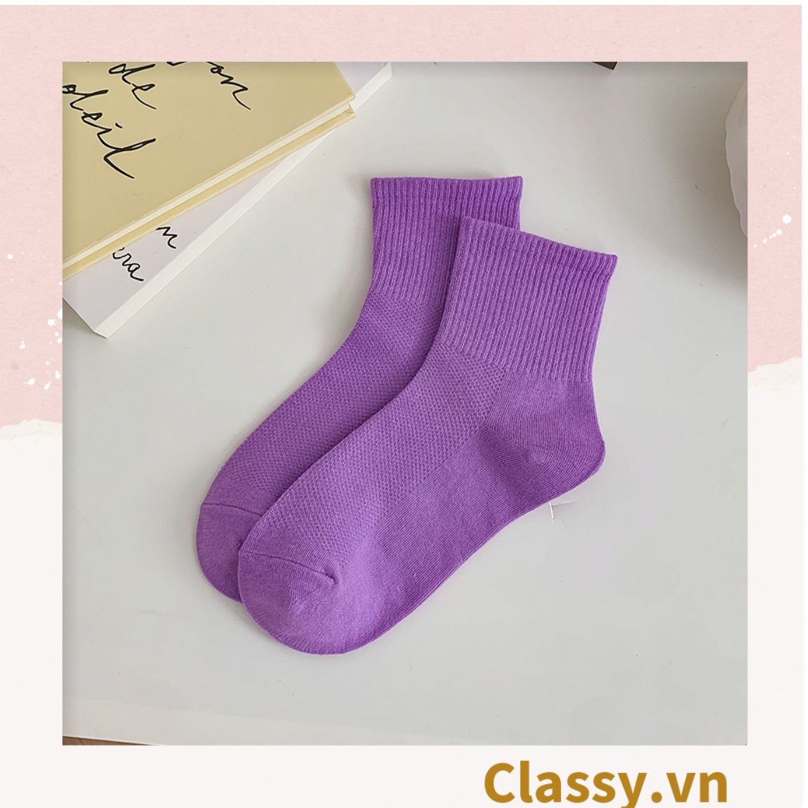  Classy Tất cổ cao, vớ cổ cao màu trơn, có bo chun phần cổ, siêu êm chân G1471 