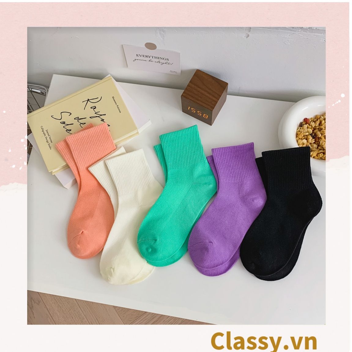  Classy Tất cổ cao, vớ cổ cao màu trơn, có bo chun phần cổ, siêu êm chân G1471 