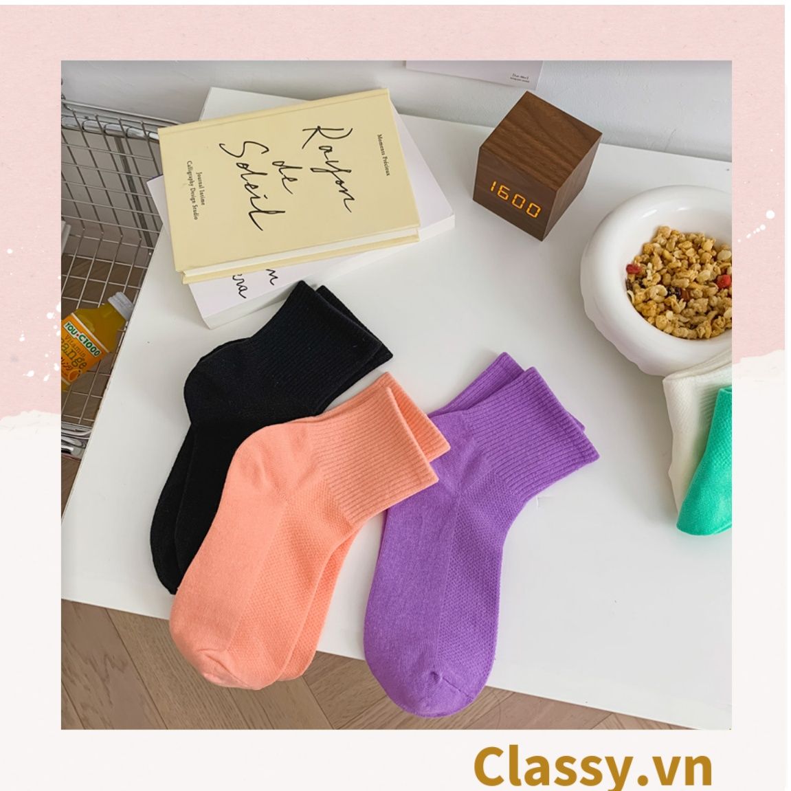  Classy Tất cổ cao, vớ cổ cao màu trơn, có bo chun phần cổ, siêu êm chân G1471 