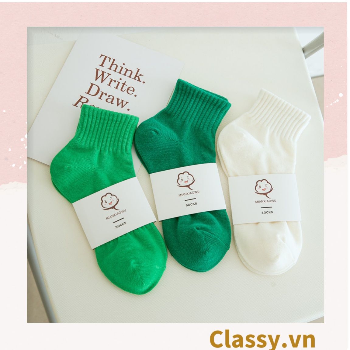  Classy Tất cổ cao, vớ cổ cao màu trơn, có bo chun phần cổ, siêu êm chân G1471 