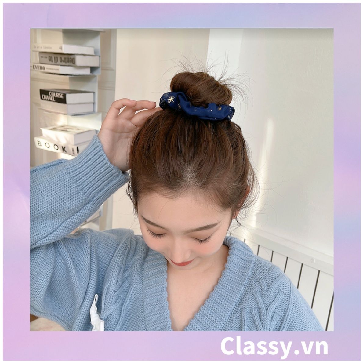  Scrunchies cột tóc, buộc tóc sợi lưới, họa tiết ánh sao, nhiều màu thanh lịch PK1023 