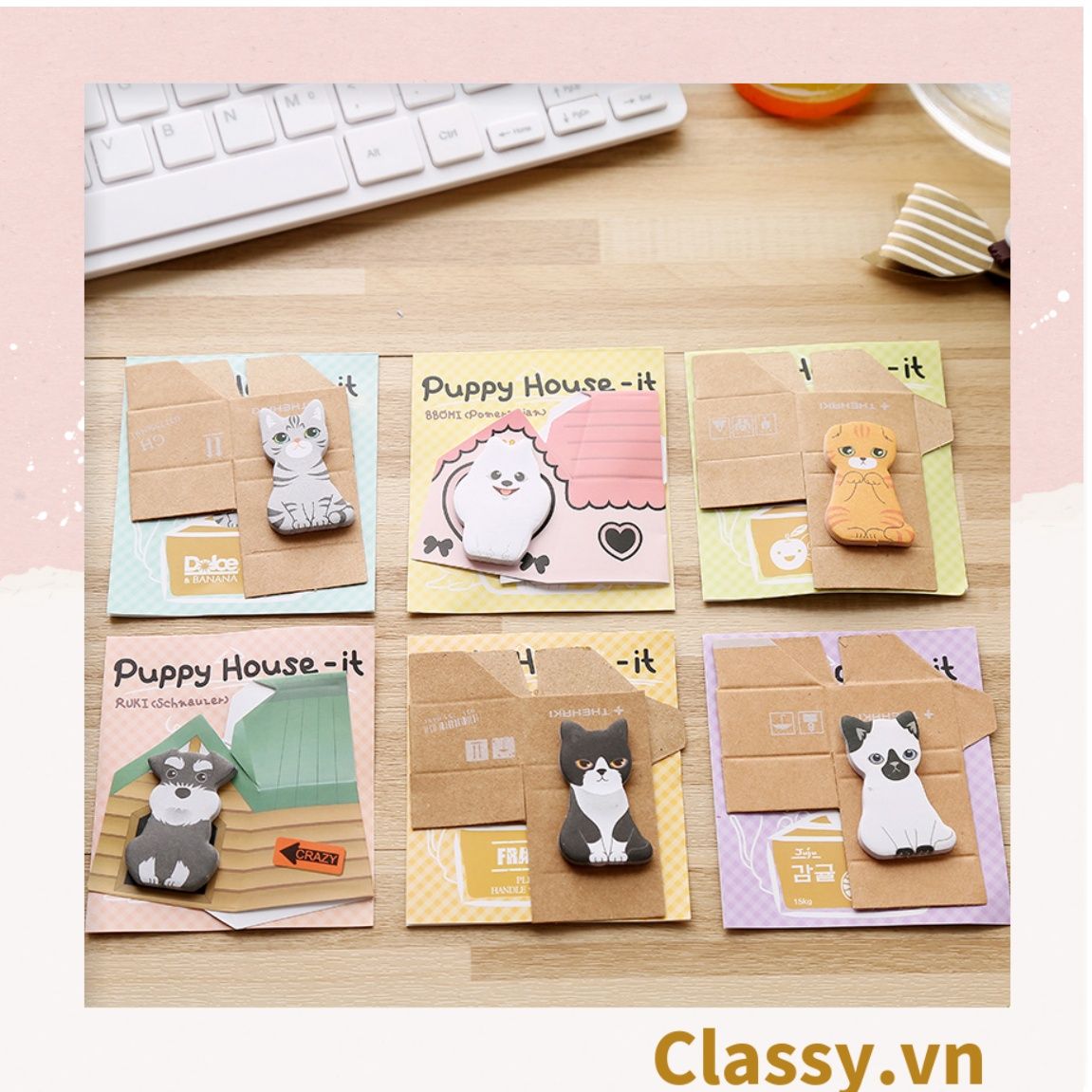  [GIAO HÀNG 7-25 NGÀY] Giấy ghi chú hình con mèo đáng yêu ngồi trong thùng carton phiên bản hàn quốc PK1196 