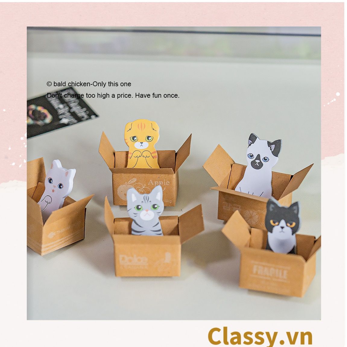  [GIAO HÀNG 7-25 NGÀY] Giấy ghi chú hình con mèo đáng yêu ngồi trong thùng carton phiên bản hàn quốc PK1196 