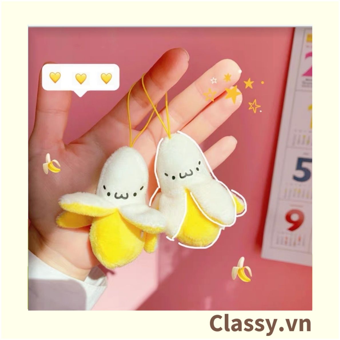  [GIAO HÀNG 7-25 NGÀY] Móc khóa 3D hình trái chuối sáng tạo chất liệu bông, treo móc khóa, túi xách nhiều hình ngộ nghĩnh PK1197 