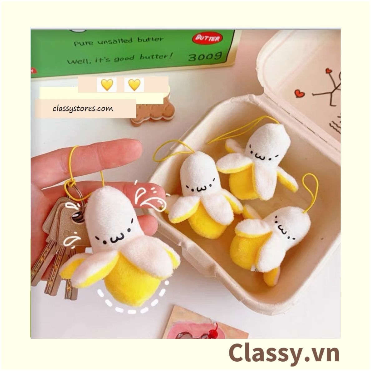  [GIAO HÀNG 7-25 NGÀY] Móc khóa 3D hình trái chuối sáng tạo chất liệu bông, treo móc khóa, túi xách nhiều hình ngộ nghĩnh PK1197 