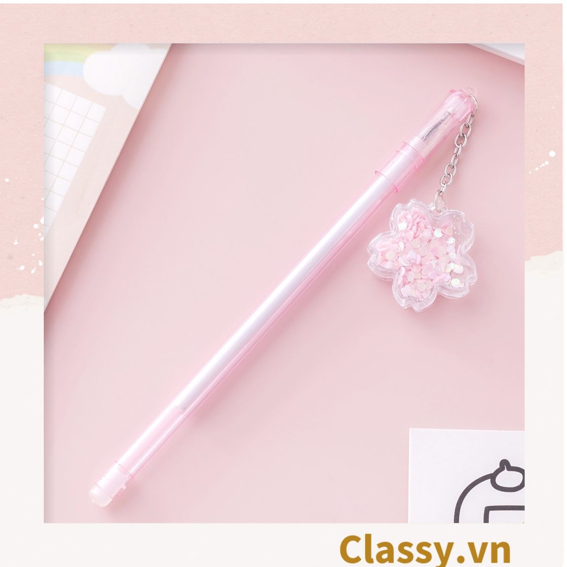  Bút gel 0.5mm màu hồng, đính kèm bông hoa, tùy chọn cho sinh viên/nhân viên văn phòng PK1200 