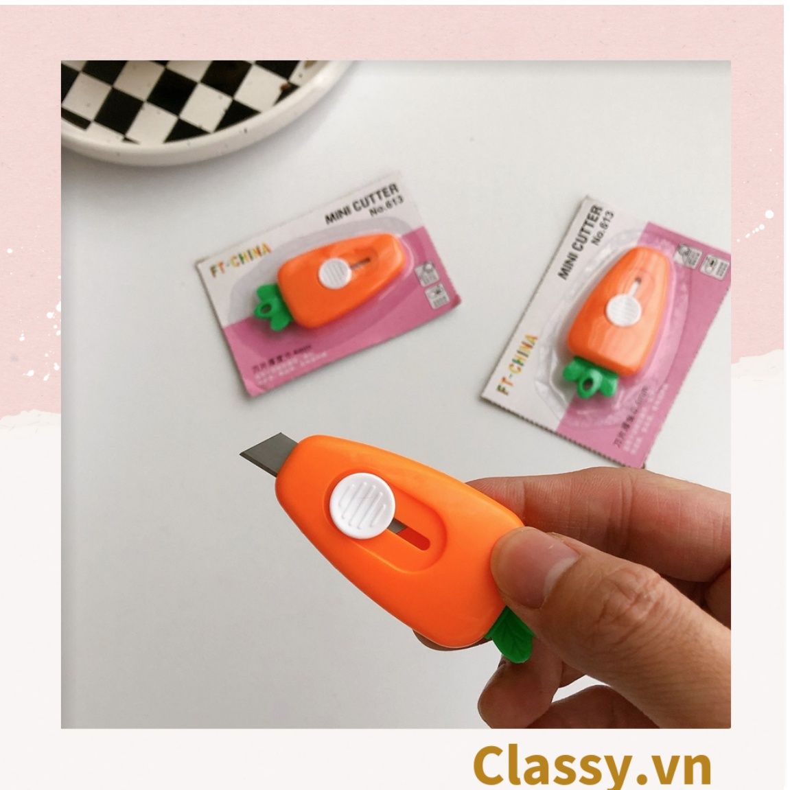  [GIAO HÀNG 7-25 NGÀY]  Dao rọc giấy nhỏ gọn 7CM, hình củ cà rốt màu cam PK1214 