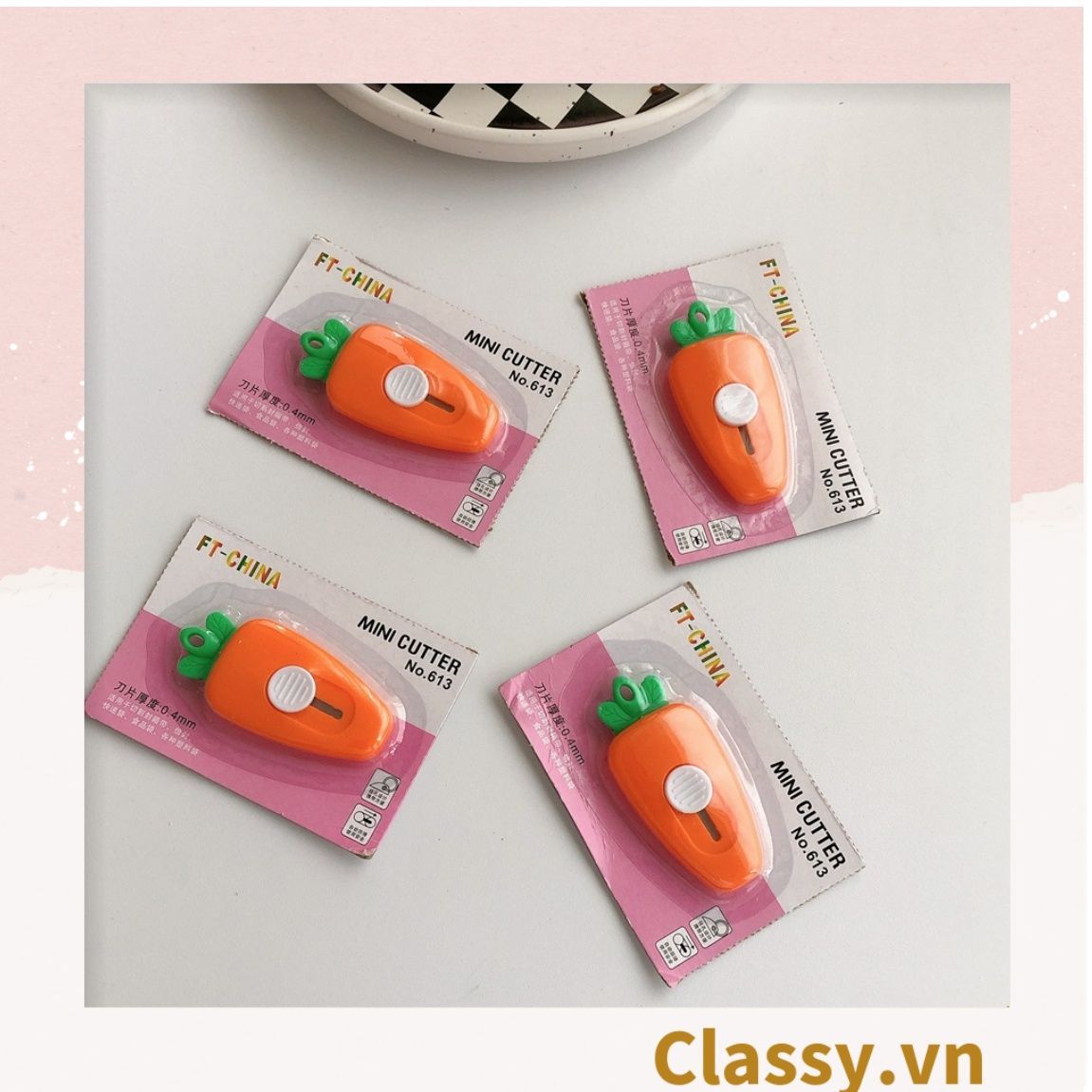  [GIAO HÀNG 7-25 NGÀY]  Dao rọc giấy nhỏ gọn 7CM, hình củ cà rốt màu cam PK1214 