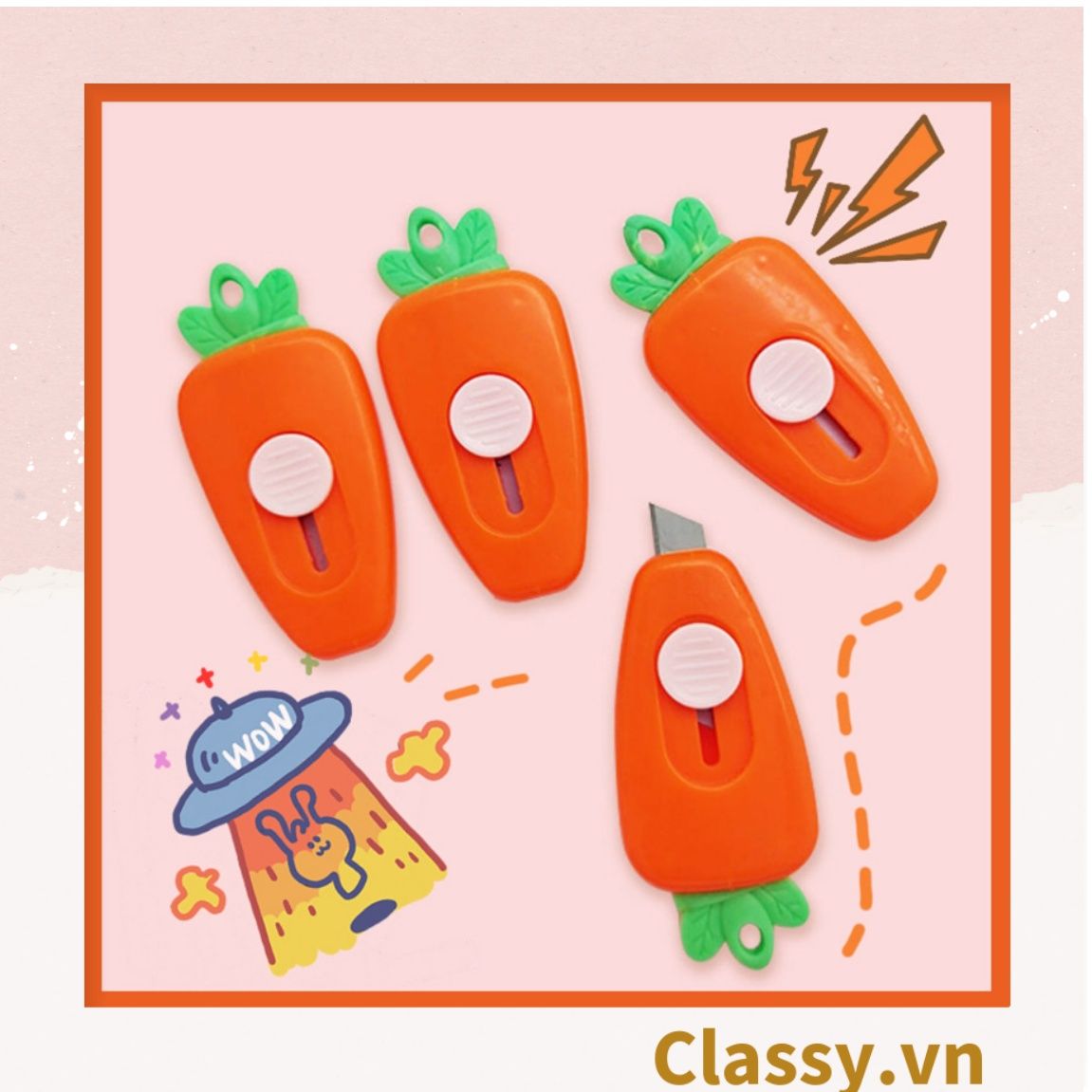  [GIAO HÀNG 7-25 NGÀY]  Dao rọc giấy nhỏ gọn 7CM, hình củ cà rốt màu cam PK1214 