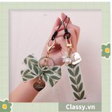  Móc khóa màu vàng đồng họa tiết chiếc lá có đính hạt sang trọng PK1265 