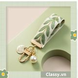  Móc khóa màu vàng đồng họa tiết chiếc lá có đính hạt sang trọng PK1265 