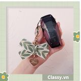  Móc khóa màu vàng đồng họa tiết chiếc lá có đính hạt sang trọng PK1265 