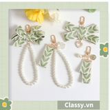  Móc khóa màu vàng đồng họa tiết chiếc lá có đính hạt sang trọng PK1265 