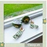  Móc khóa màu vàng đồng họa tiết chiếc lá có đính hạt sang trọng PK1265 