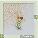  Móc khóa màu vàng đồng họa tiết chiếc lá có đính hạt sang trọng PK1265 