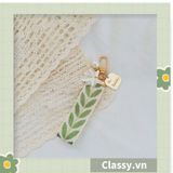  Móc khóa màu vàng đồng họa tiết chiếc lá có đính hạt sang trọng PK1265 