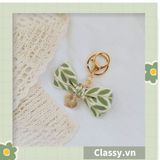  Móc khóa màu vàng đồng họa tiết chiếc lá có đính hạt sang trọng PK1265 
