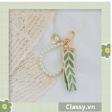  Móc khóa màu vàng đồng họa tiết chiếc lá có đính hạt sang trọng PK1265 