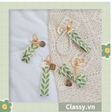  Móc khóa màu vàng đồng họa tiết chiếc lá có đính hạt sang trọng PK1265 