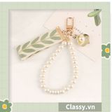  Móc khóa màu vàng đồng họa tiết chiếc lá có đính hạt sang trọng PK1265 