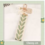  Móc khóa màu vàng đồng họa tiết chiếc lá có đính hạt sang trọng PK1265 