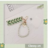  Móc khóa màu vàng đồng họa tiết chiếc lá có đính hạt sang trọng PK1265 