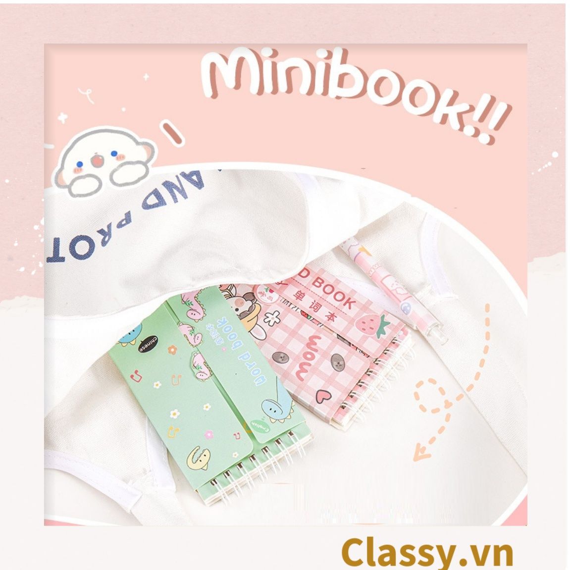  [GIAO HÀNG 7-25 NGÀY]  Classy Sổ từ vựng Sổ tay mini, sổ kẻ ngang, kích thước 7.5x13CM họa tiết ngẫu nhiên PK1278 