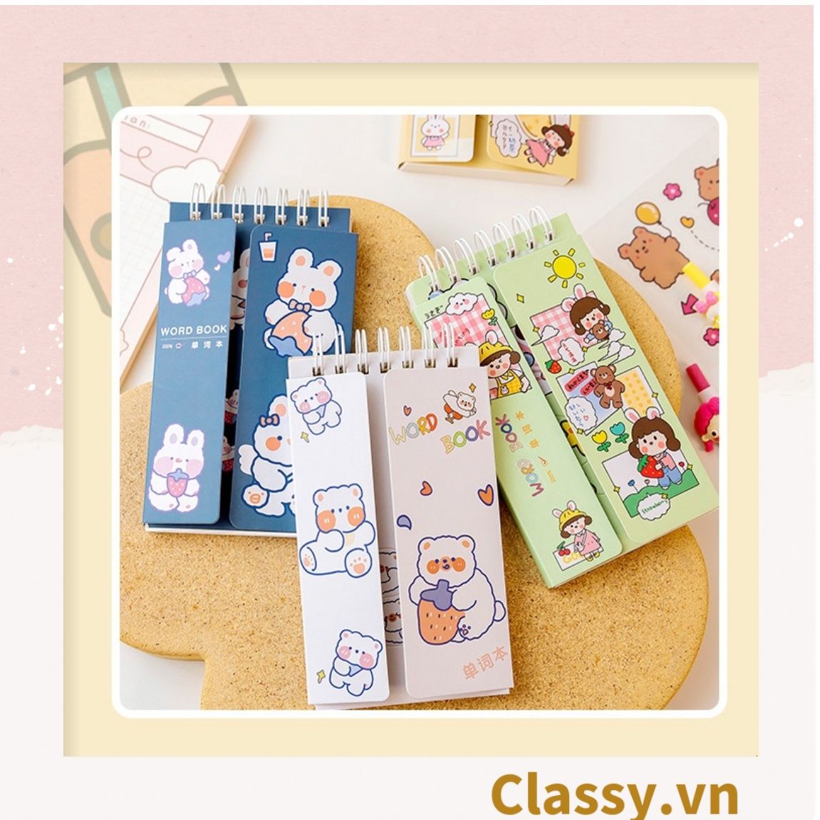  [GIAO HÀNG 7-25 NGÀY]  Classy Sổ từ vựng Sổ tay mini, sổ kẻ ngang, kích thước 7.5x13CM họa tiết ngẫu nhiên PK1278 