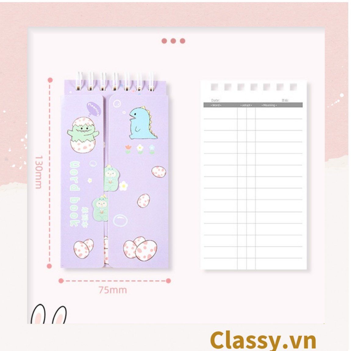  [GIAO HÀNG 7-25 NGÀY]  Classy Sổ từ vựng Sổ tay mini, sổ kẻ ngang, kích thước 7.5x13CM họa tiết ngẫu nhiên PK1278 