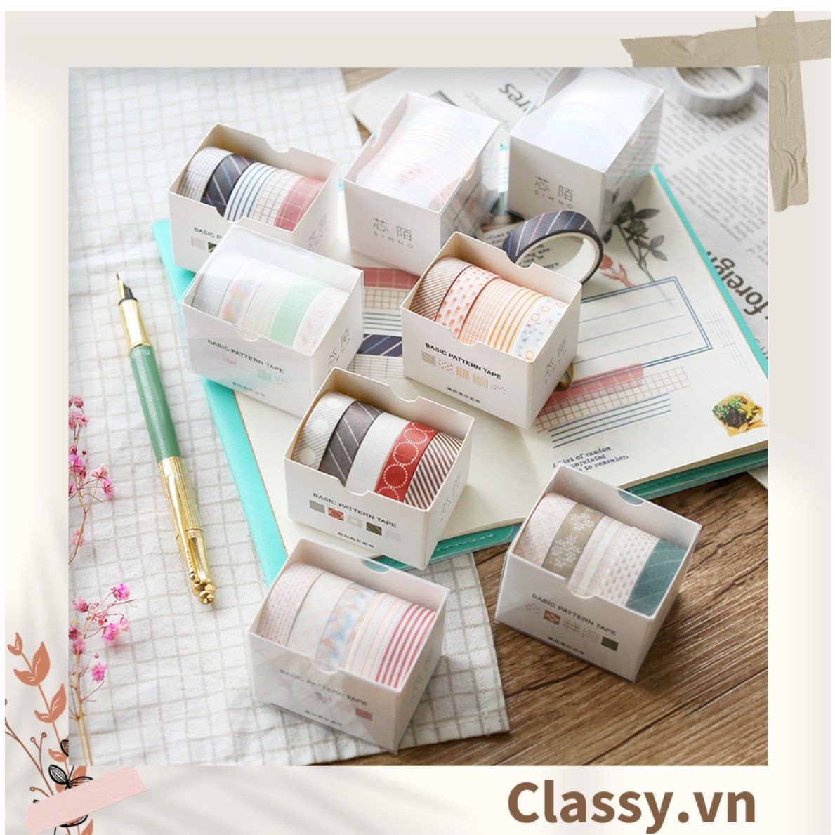  [GIAO HÀNG 7-25 NGÀY]  Băng keo giấy trang trí tông màu neutral nhiều kích cỡ PK1326 