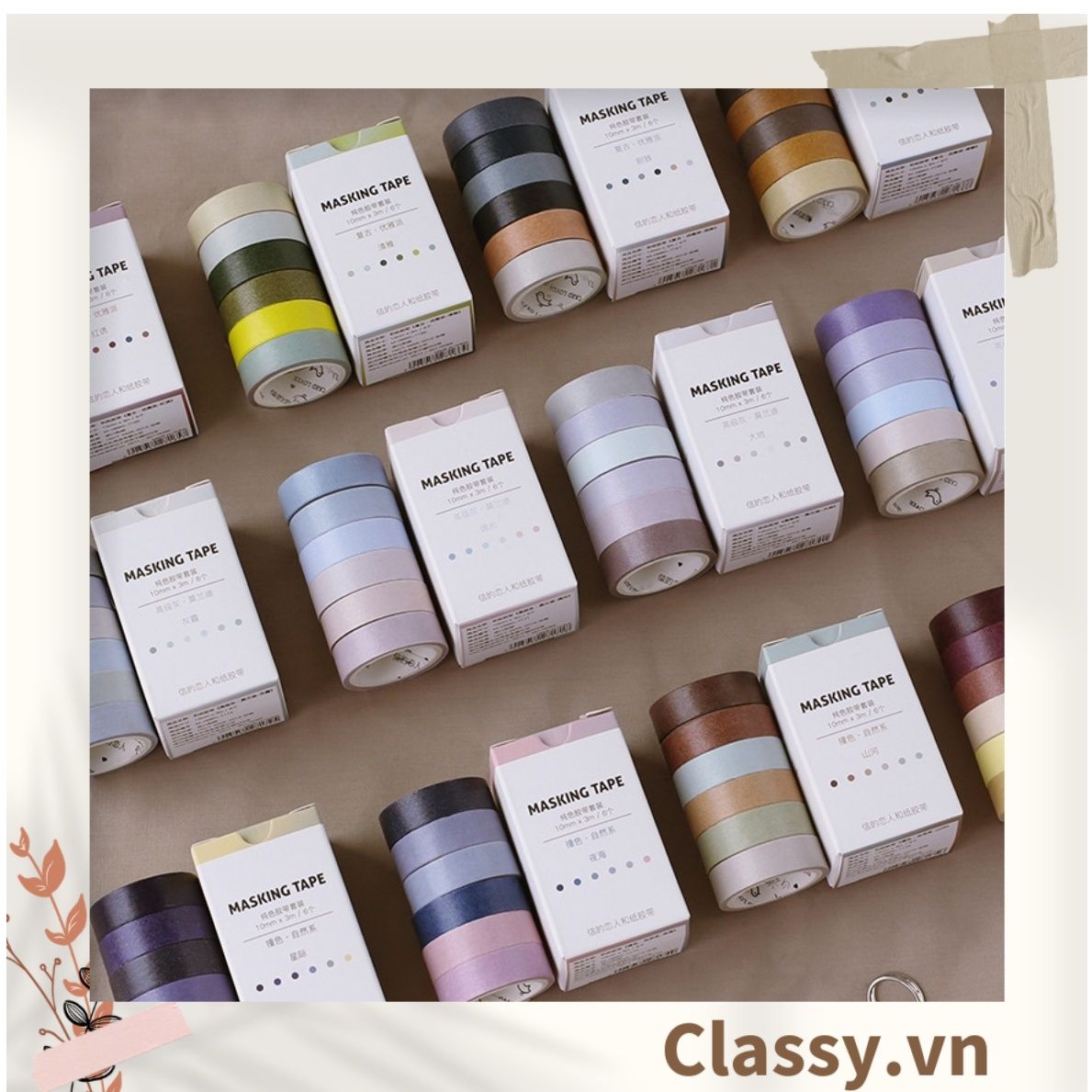  [GIAO HÀNG 7-25 NGÀY]  Băng keo giấy trang trí tông màu neutral nhiều kích cỡ PK1326 