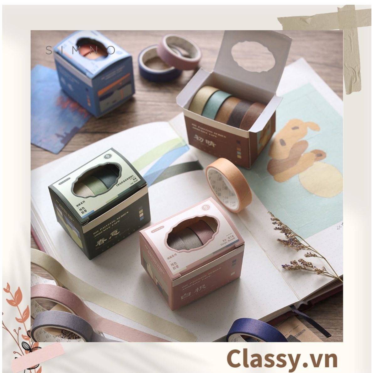  [GIAO HÀNG 7-25 NGÀY]  Băng keo giấy trang trí tông màu neutral nhiều kích cỡ PK1326 