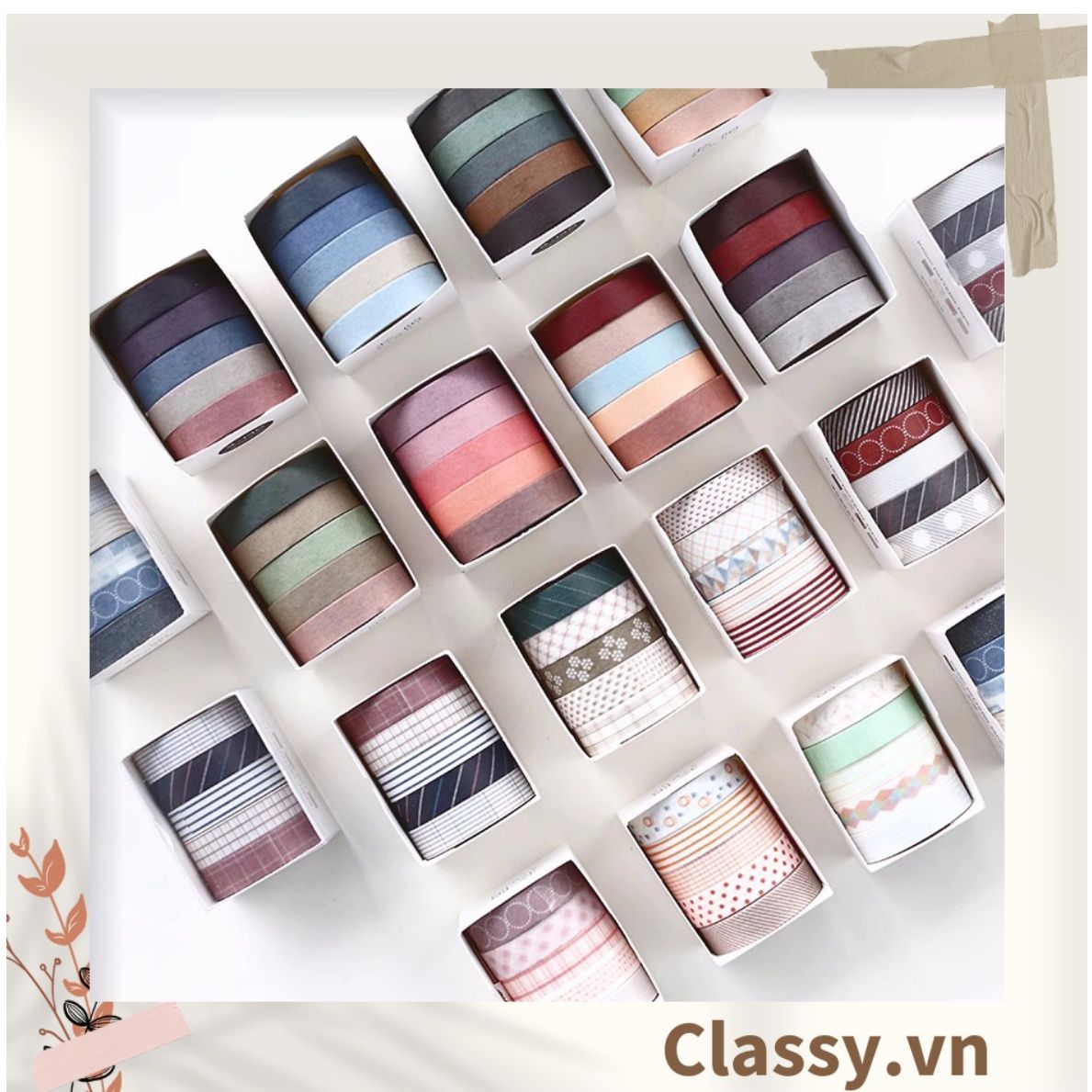 [GIAO HÀNG 7-25 NGÀY]  Băng keo giấy trang trí tông màu neutral nhiều kích cỡ PK1326 
