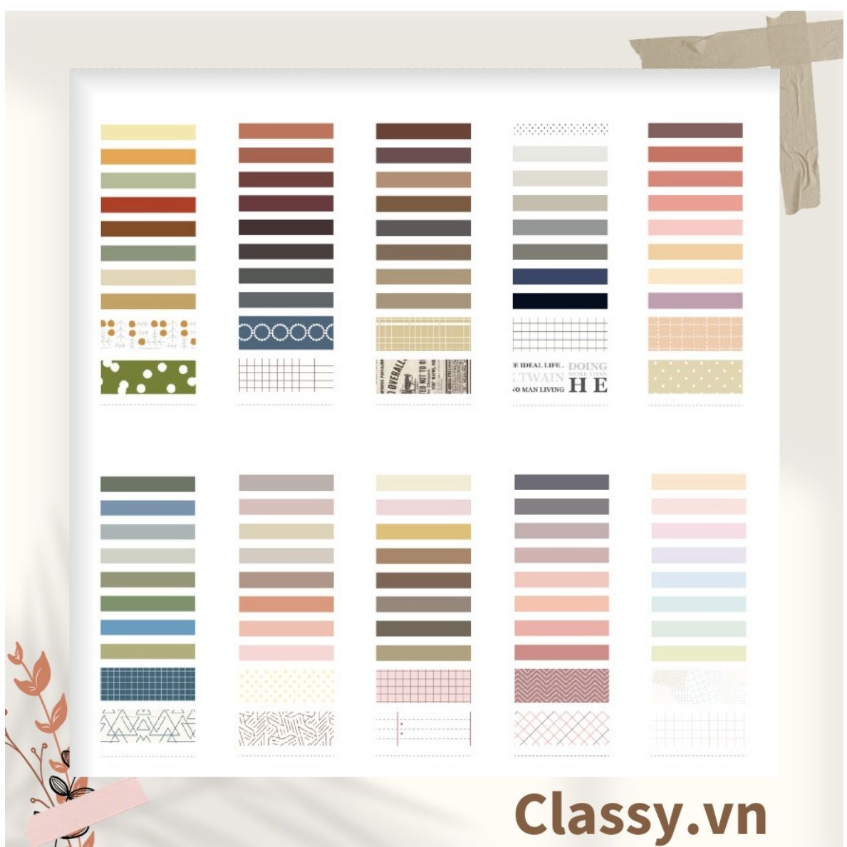 [GIAO HÀNG 7-25 NGÀY]  Băng keo giấy trang trí tông màu neutral nhiều kích cỡ PK1326 