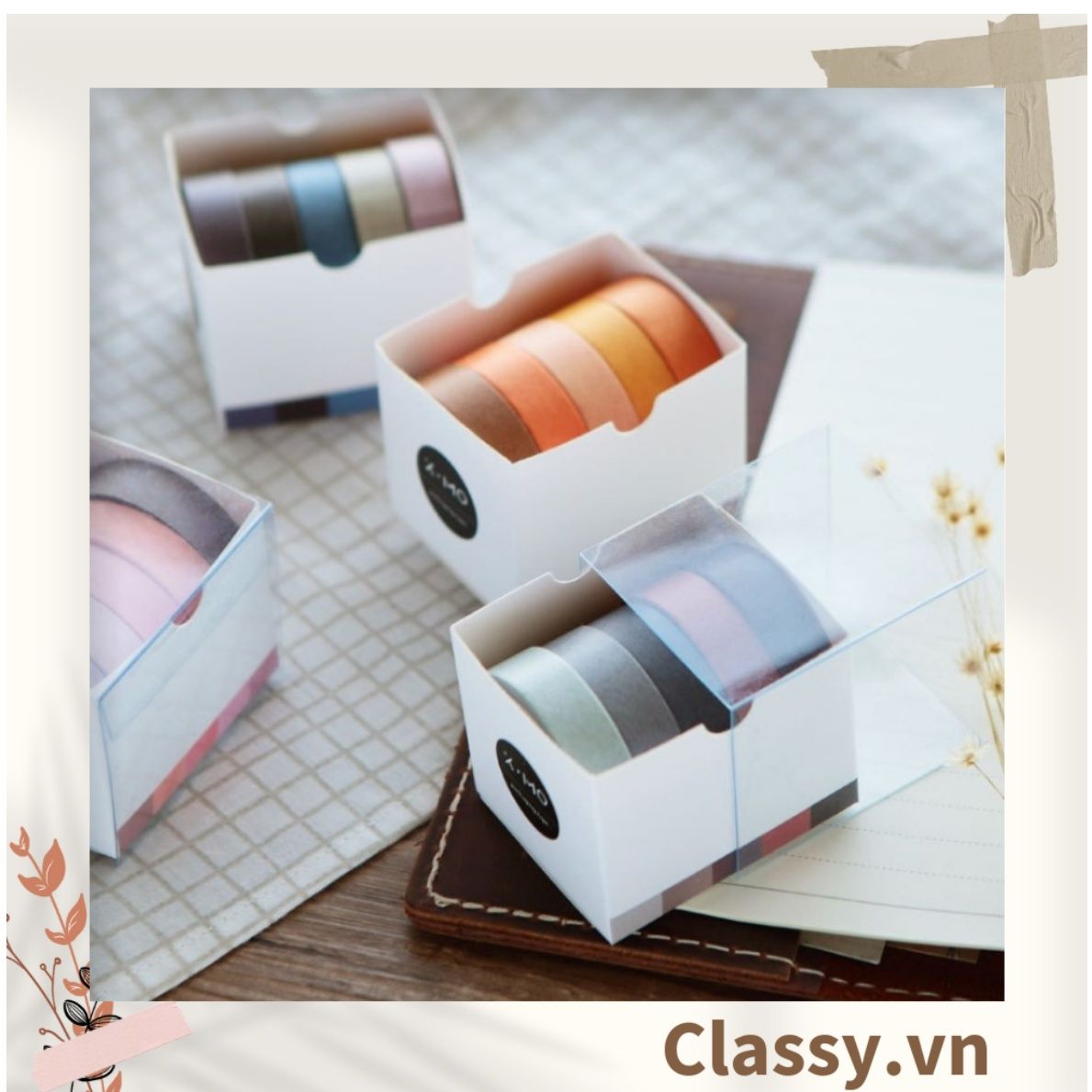  [GIAO HÀNG 7-25 NGÀY]  Băng keo giấy trang trí tông màu neutral nhiều kích cỡ PK1326 