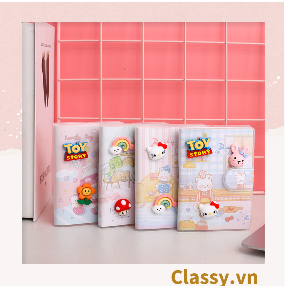  Sổ tay mini, sổ kẻ ngang, cài nút bấm nhiều họa tiết cute thích hợp cho học sinh/sinh viên PK1331 