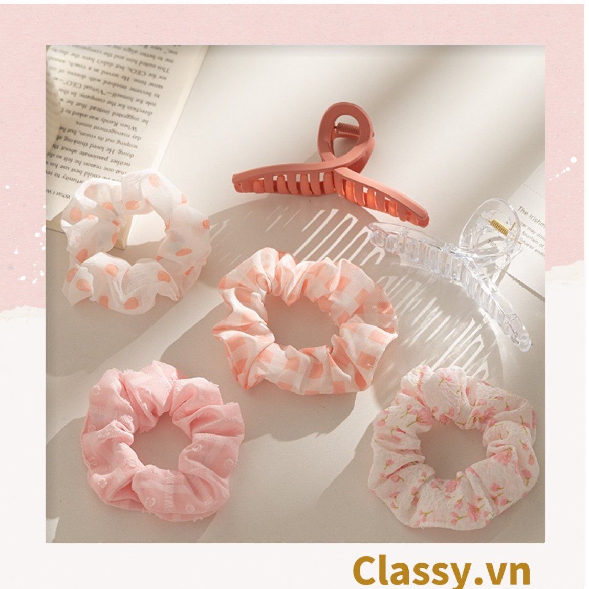  [GIAO HÀNG 7-25 NGÀY] Scrunchies buộc tóc tông màu hồng ngọt ngào, nữ tính thanh lịch PK1338 