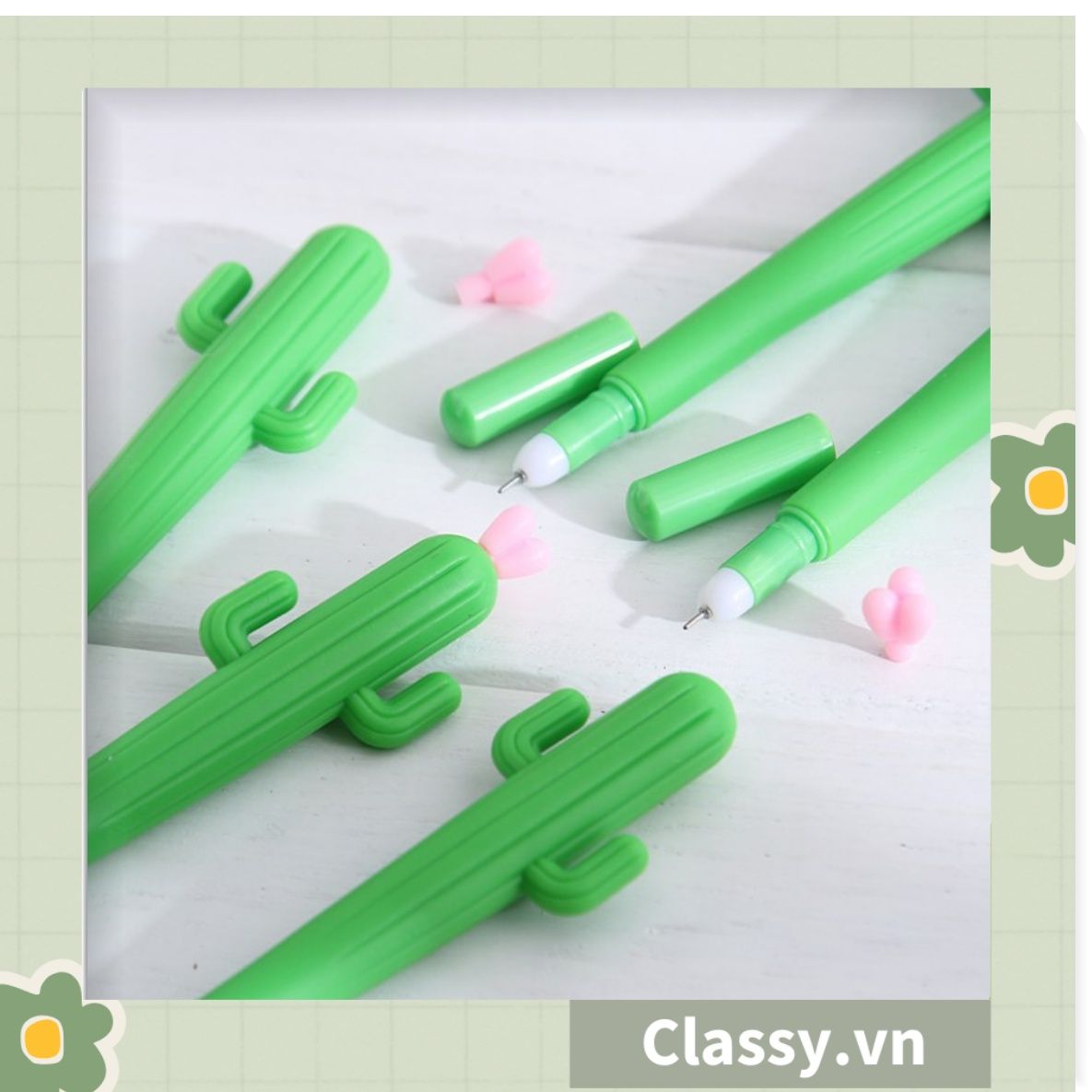  [GIAO HÀNG 7-25 NGÀY] Bút gel hình xương rồng cactus màu xanh dài 15 CM siêu dễ thương dụng cụ học sinh văn phòng phẩm PK1339 