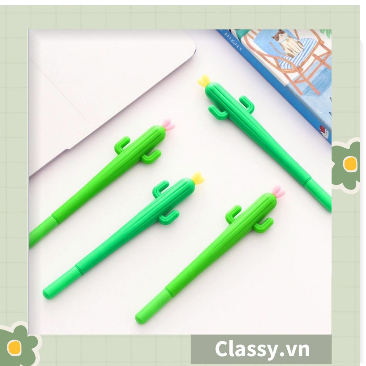  [GIAO HÀNG 7-25 NGÀY] Bút gel hình xương rồng cactus màu xanh dài 15 CM siêu dễ thương dụng cụ học sinh văn phòng phẩm PK1339 