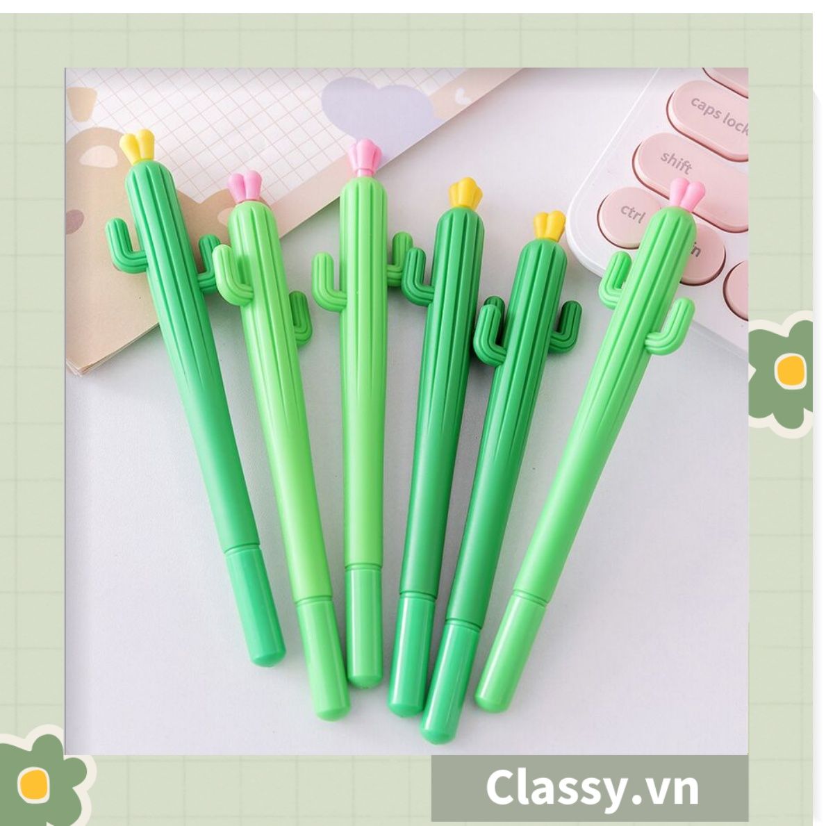  [GIAO HÀNG 7-25 NGÀY] Bút gel hình xương rồng cactus màu xanh dài 15 CM siêu dễ thương dụng cụ học sinh văn phòng phẩm PK1339 