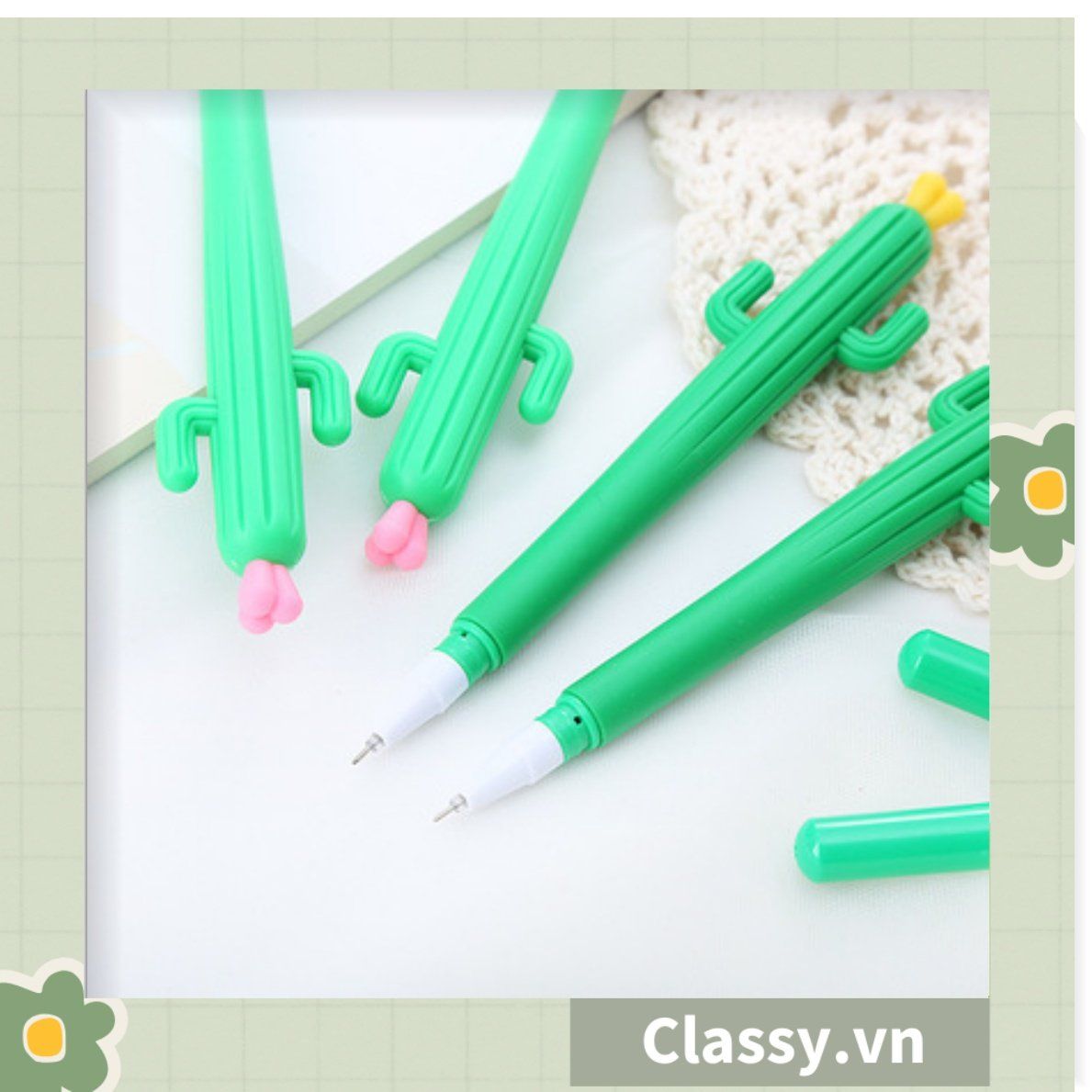  [GIAO HÀNG 7-25 NGÀY] Bút gel hình xương rồng cactus màu xanh dài 15 CM siêu dễ thương dụng cụ học sinh văn phòng phẩm PK1339 