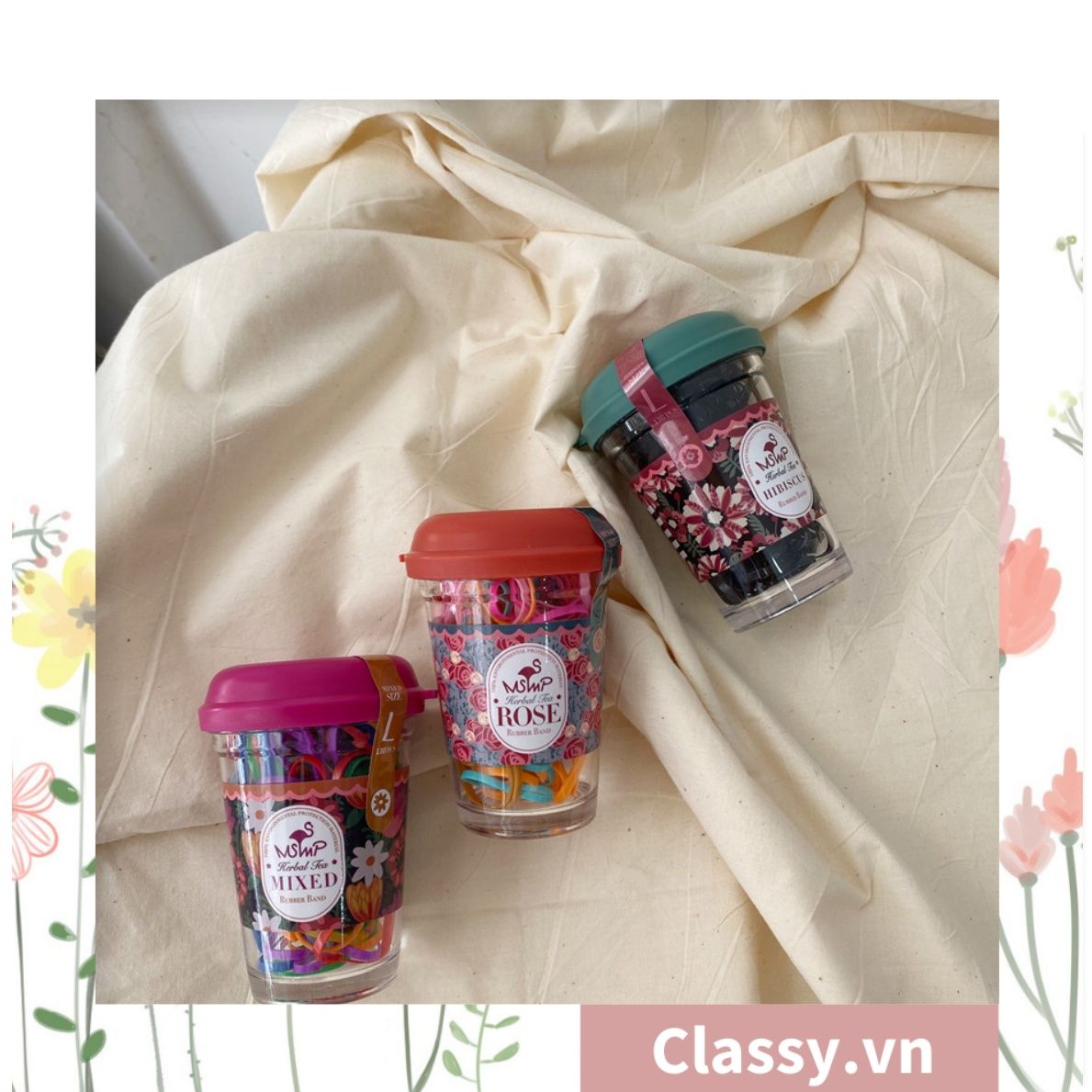  [GIAO HÀNG 7-25 NGÀY] Thun cột tóc nhiều màu siêu đàn hồi kèm ly nhựa dễ thương PK1354 