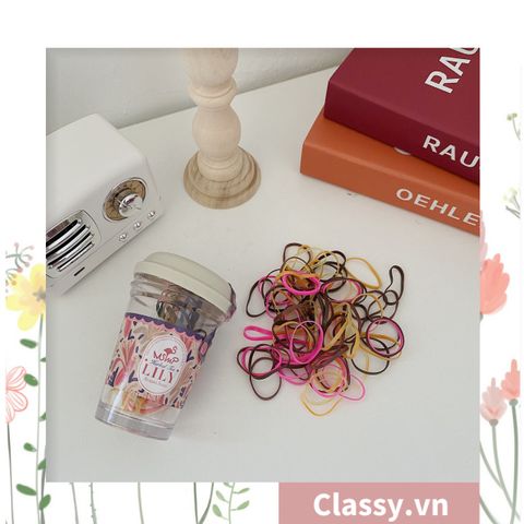  [GIAO HÀNG 7-25 NGÀY] 10 hộp Thun cột tóc nhiều màu siêu đàn hồi kèm ly nhựa dễ thương PK1354 