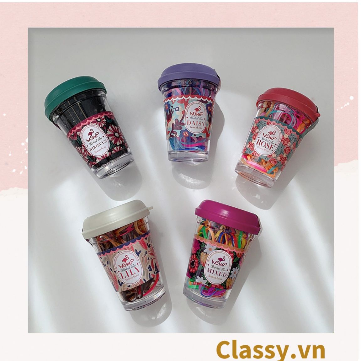  [GIAO HÀNG 7-25 NGÀY] Thun cột tóc nhiều màu siêu đàn hồi kèm ly nhựa dễ thương PK1354 