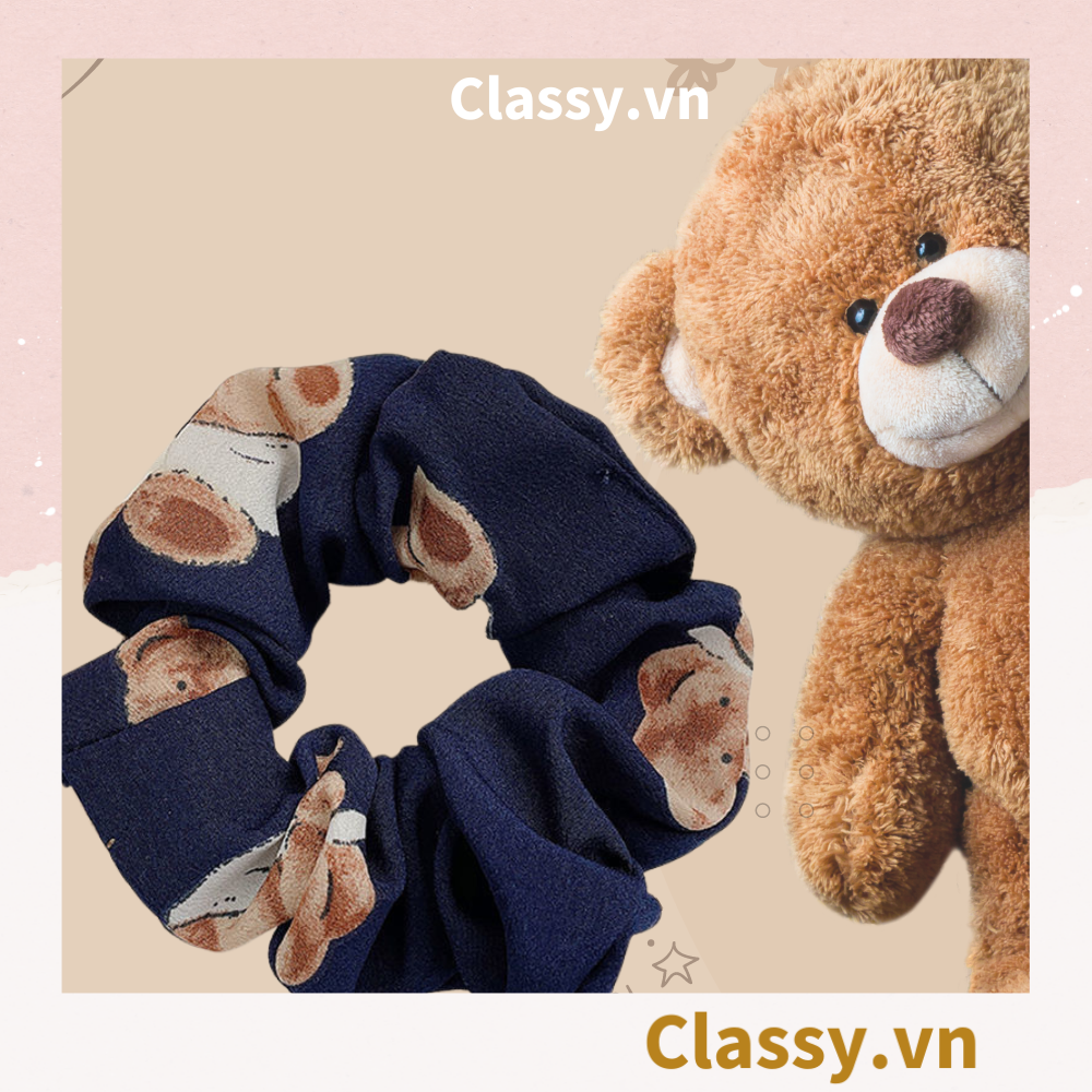  Dây cột tóc Classy họa tiết chú gấu siêu êm siêu bền PK1370 