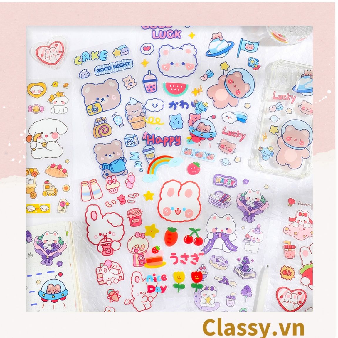  [GIAO HÀNG 7-25 NGÀY] Classy Hình dán, sticker dễ thương, sticker dán laptop, điện thoại, sổ, bình nước nhiều họa tiết PK1380 