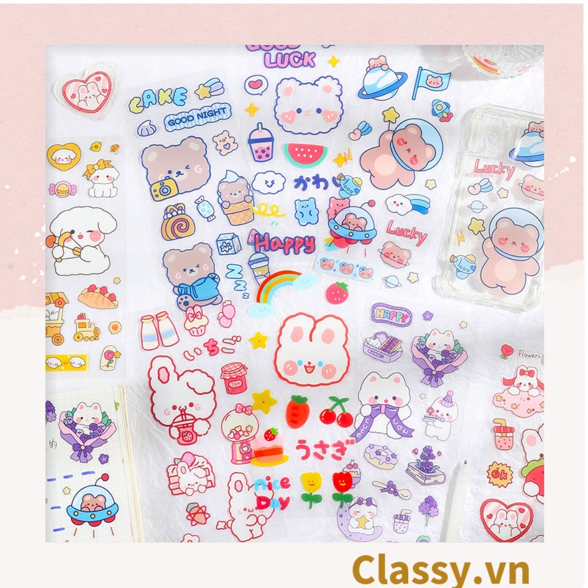  Classy Hình dán, sticker dễ thương, sticker dán laptop, điện thoại, sổ, bình nước nhiều họa tiết PK1380 