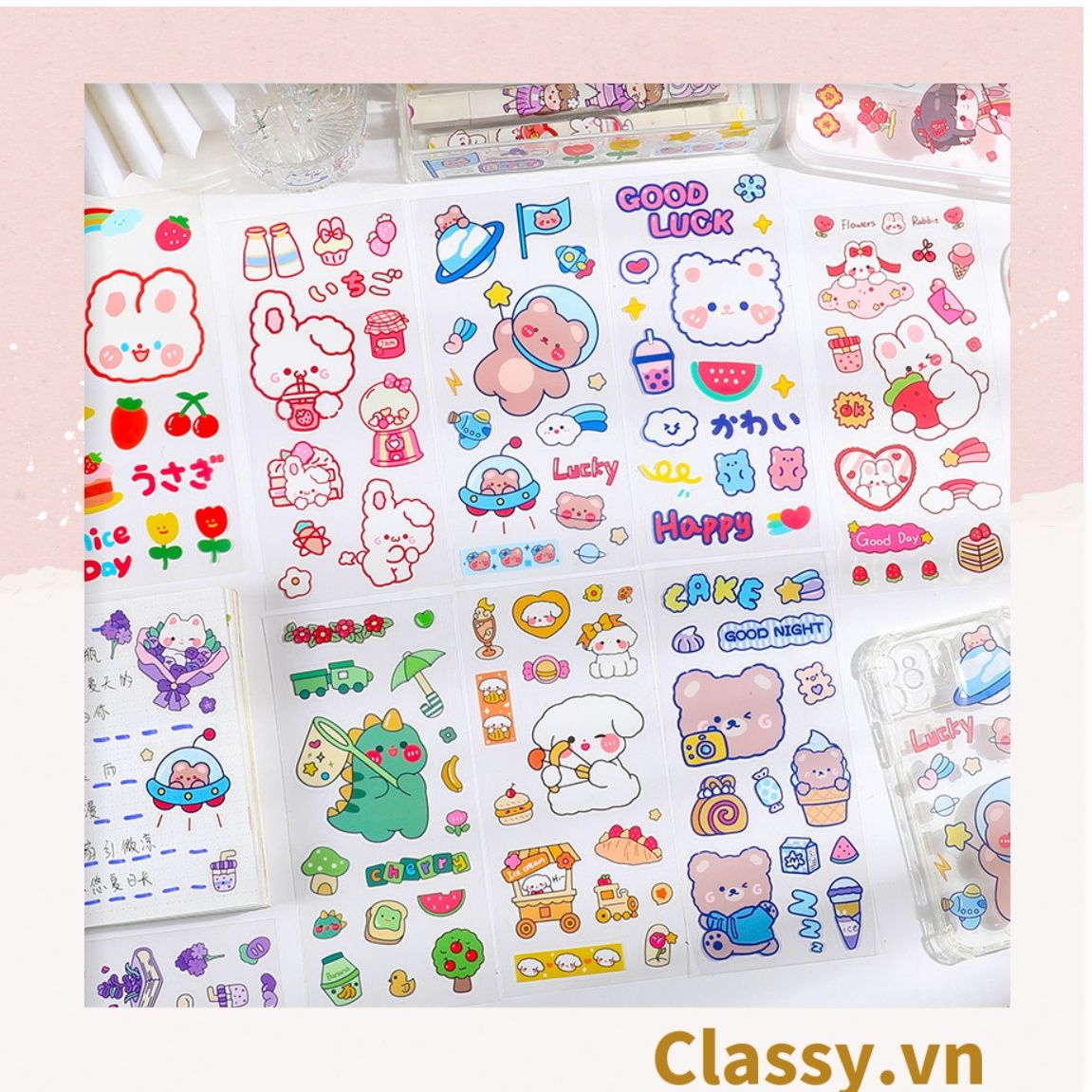  [GIAO HÀNG 7-25 NGÀY] Classy Hình dán, sticker dễ thương, sticker dán laptop, điện thoại, sổ, bình nước nhiều họa tiết PK1380 