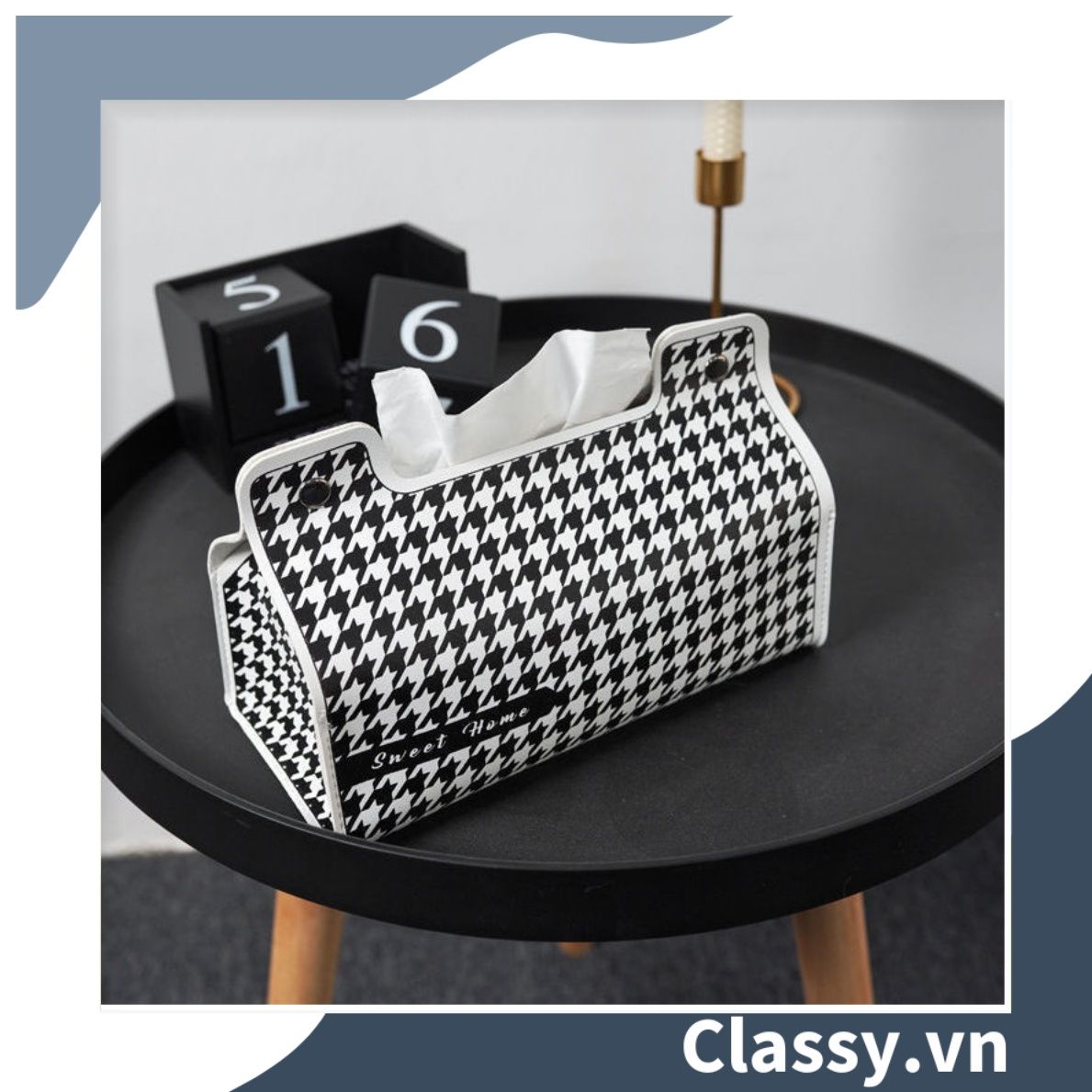 [GIAO HÀNG 7-25 NGÀY] Classy Hộp đựng khăn giấy màu trắng đen, họa tiết sang trọng PK1383 